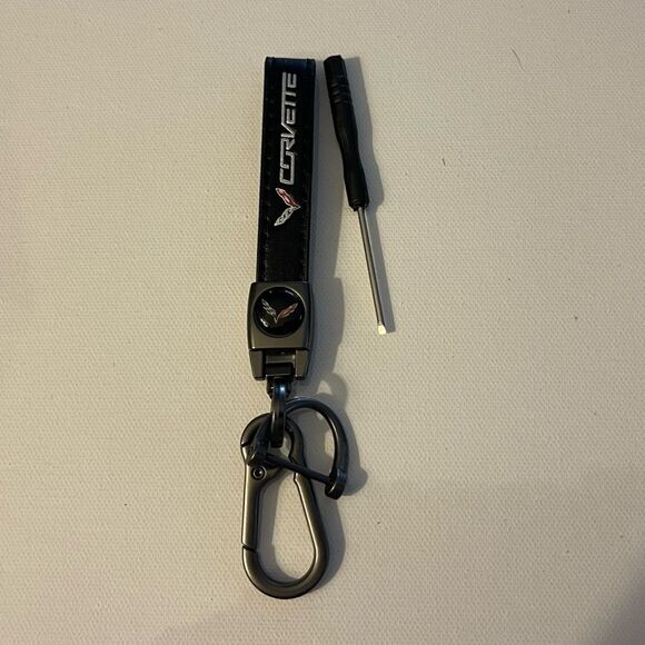 Corvette Key Fob Keychain in Black Leather NWT - Picture 1 of 4